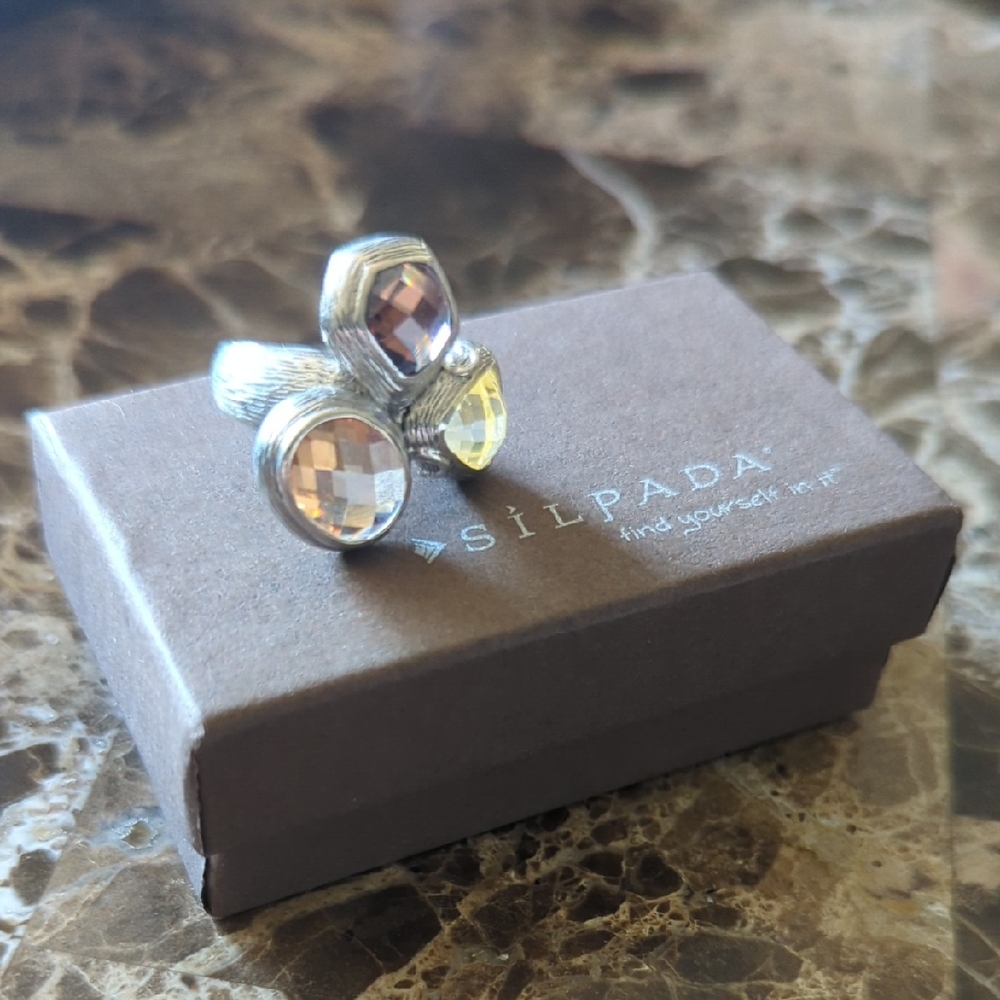Silpada Silver and Pink Statement Ring with Floral Design